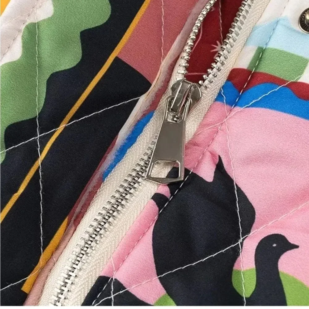 Bohemian Printed Y2K Quilted Patchwork  Puffer Jacket M - Picture 5 of 8